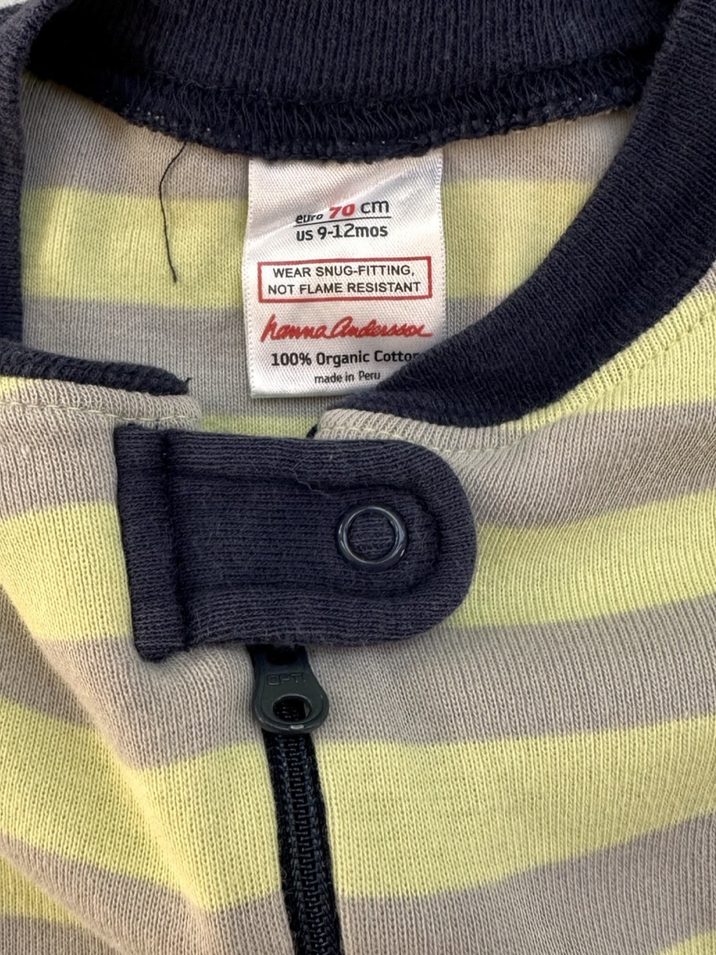 9M-12M Baby Boy Hanna Andersson Organic Cotton Citrus Yellow and Gray Striped Zippered Sleeper PJs