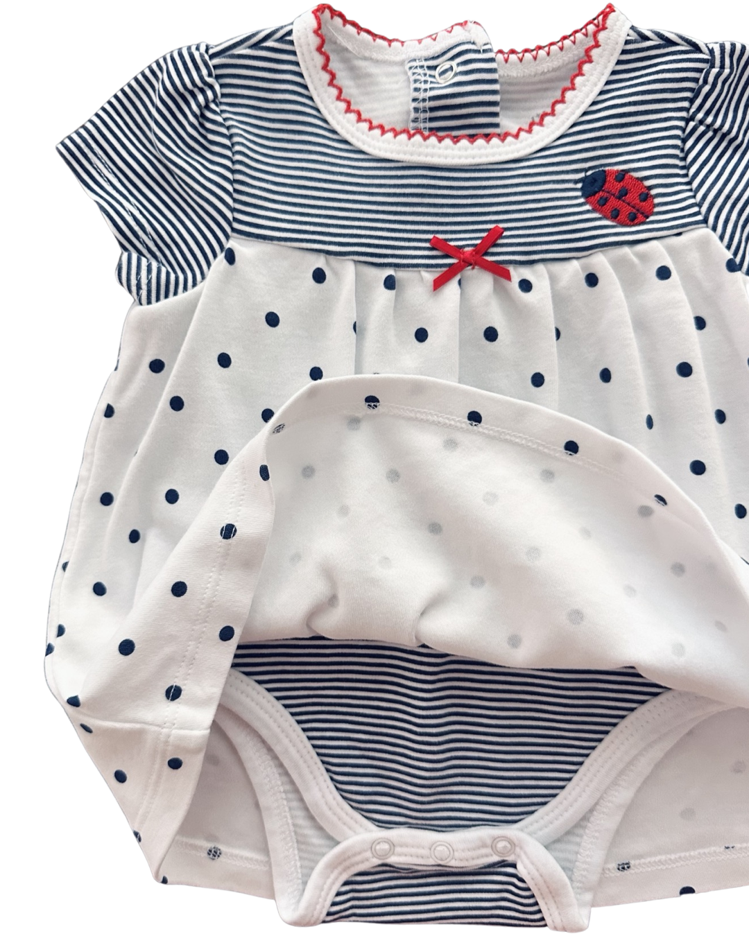 3M Baby Girl Little Me Navy / White Polka Dot Ladybug Onesie Dress