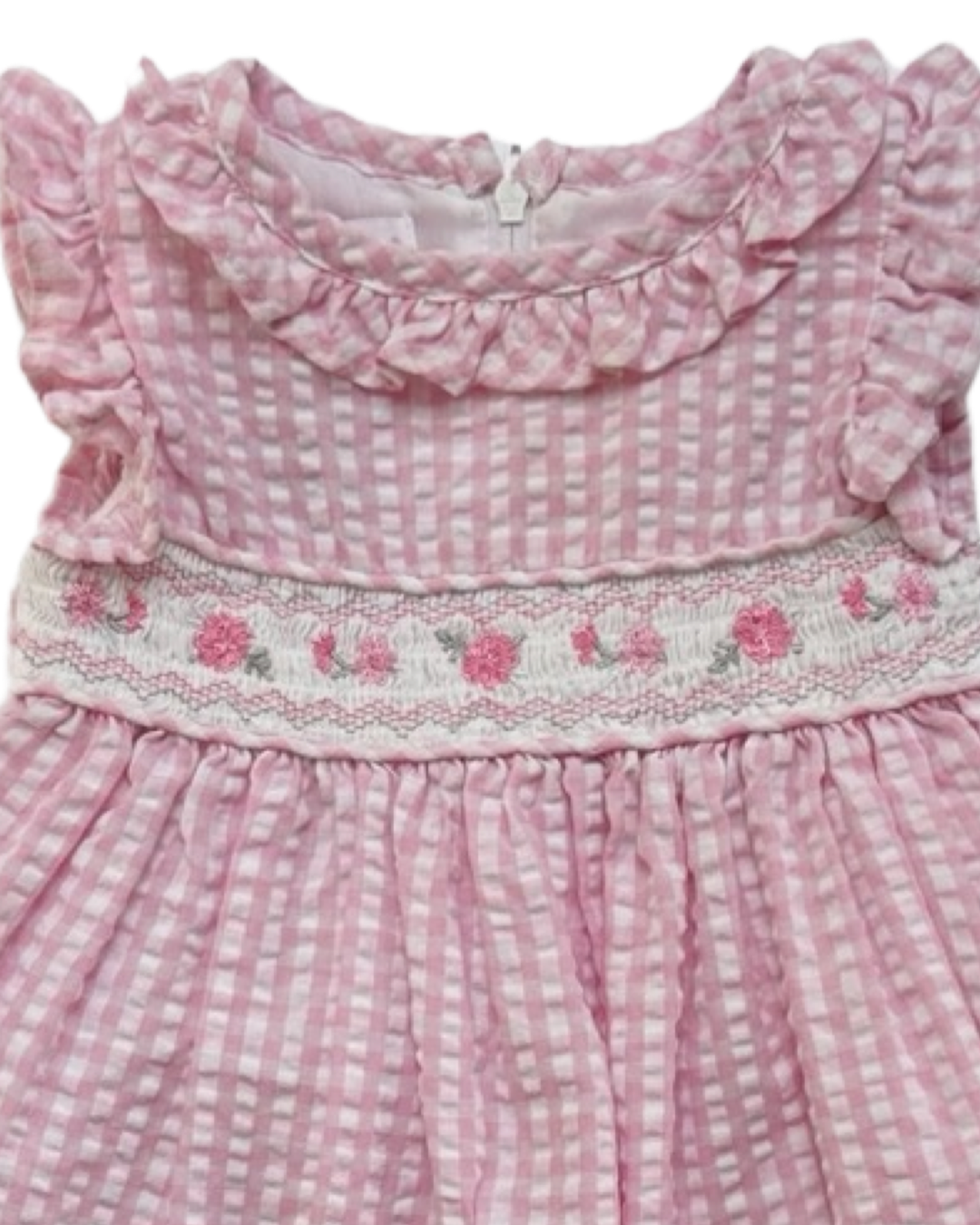 6-9M Baby Girl Pink Gingham Bonnie Baby Smocked Floral Dress with Bloomers