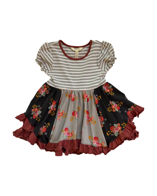 4T Toddler Girl Joanna Gaines w/ Matilda Jane Gray / Maroon Floral Where the Heart Is Dress