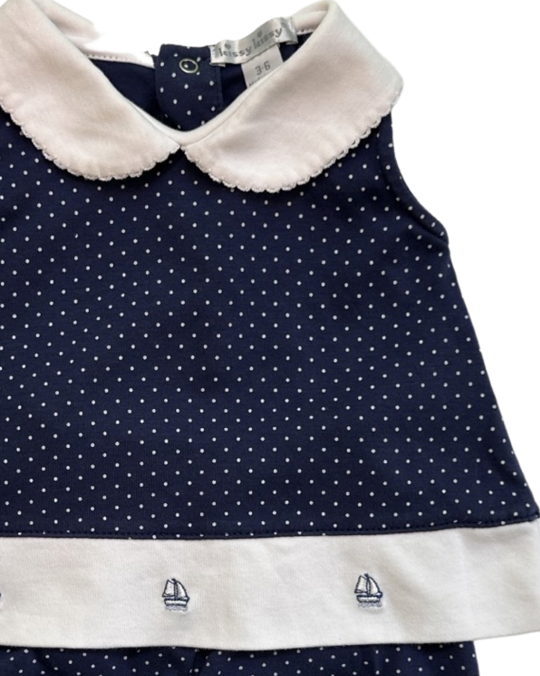 3-6M Baby Girl Kissy Kissy Navy / White Polka Dot Sailboat 2pc Set