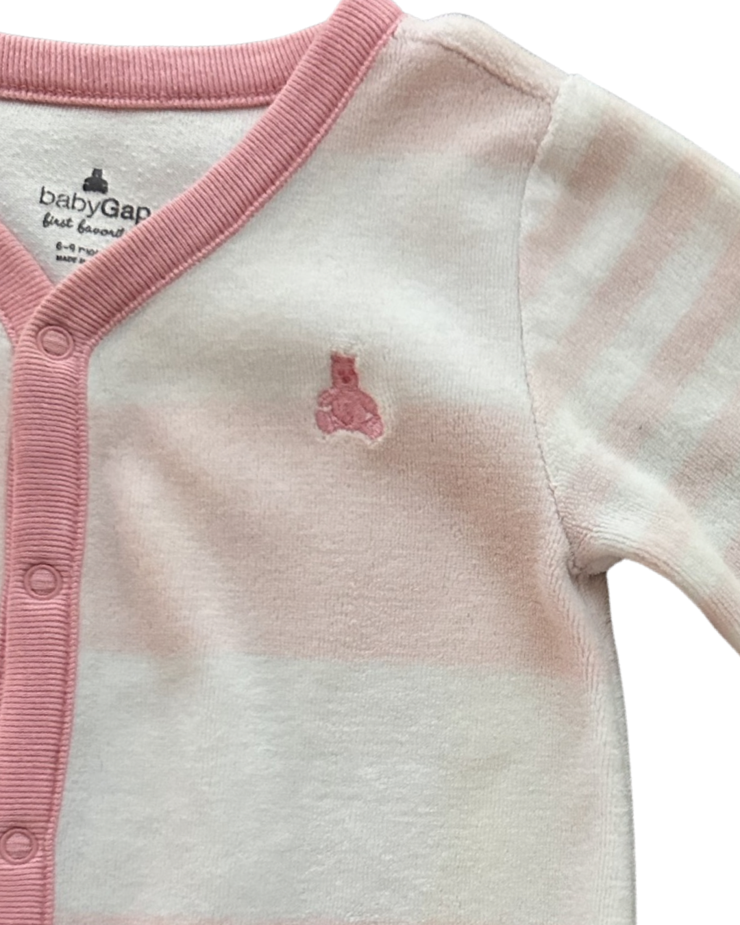 6-9M Baby Girl Baby Gap Pink and White Striped Terry Sleeper