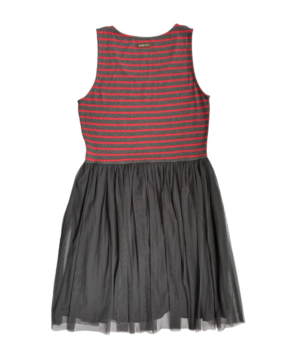 Women’s Size Large Matilda Jane ‘Twas the Night Grey & Red Striped Tulle Dress