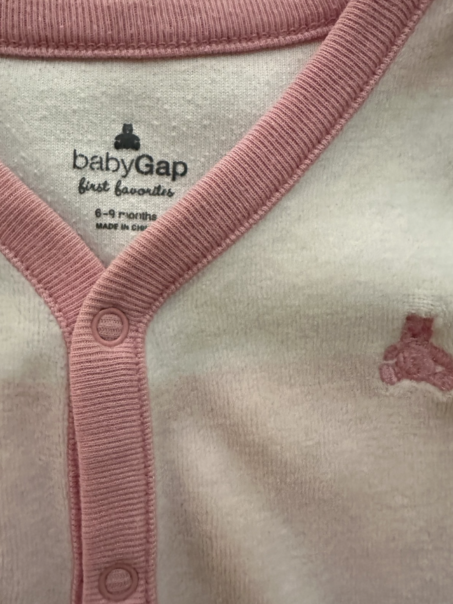 6-9M Baby Girl Baby Gap Pink and White Striped Terry Sleeper
