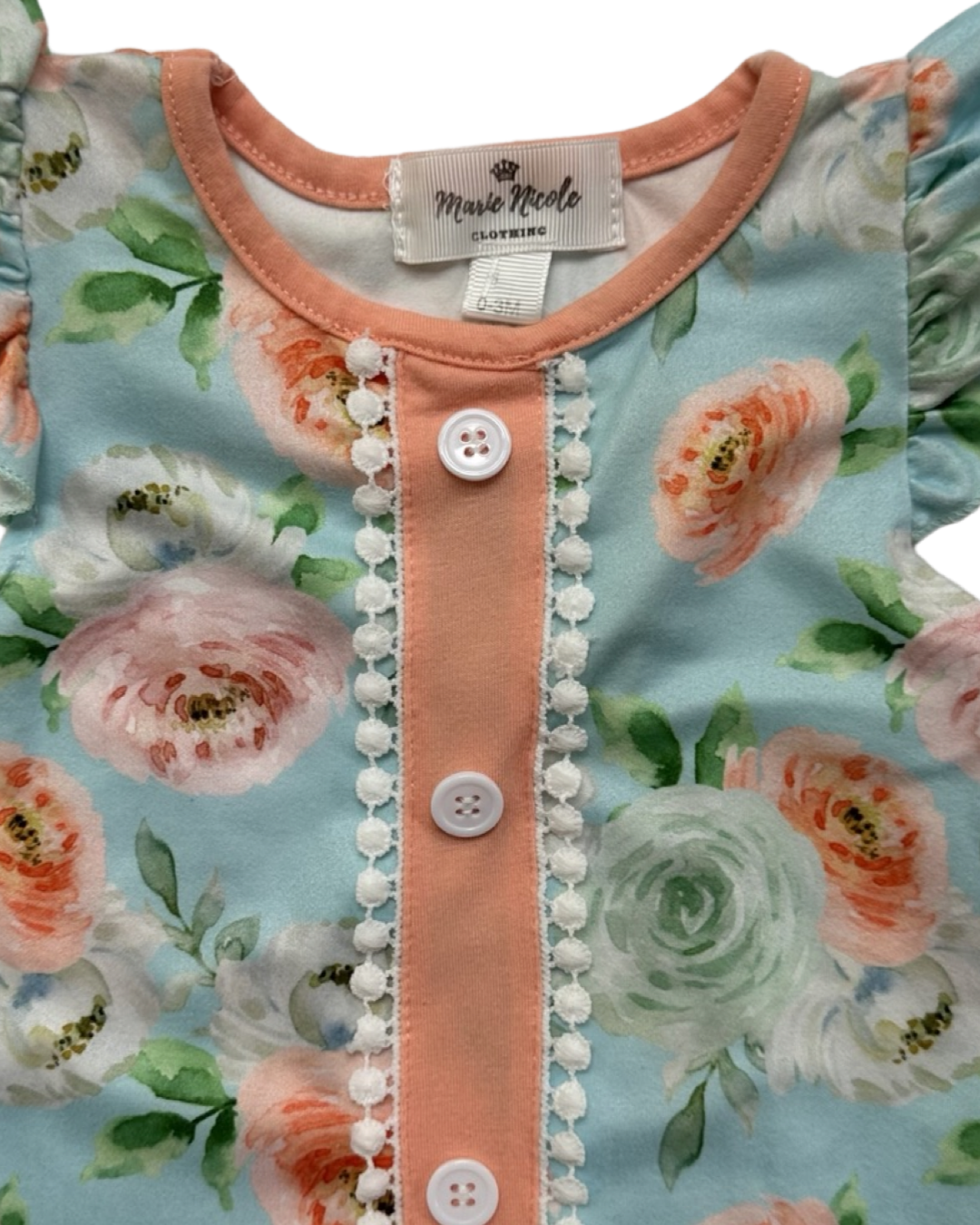 0-3M Baby Girl Marie Nicole Boutique Floral Ruffle Bottom Romper