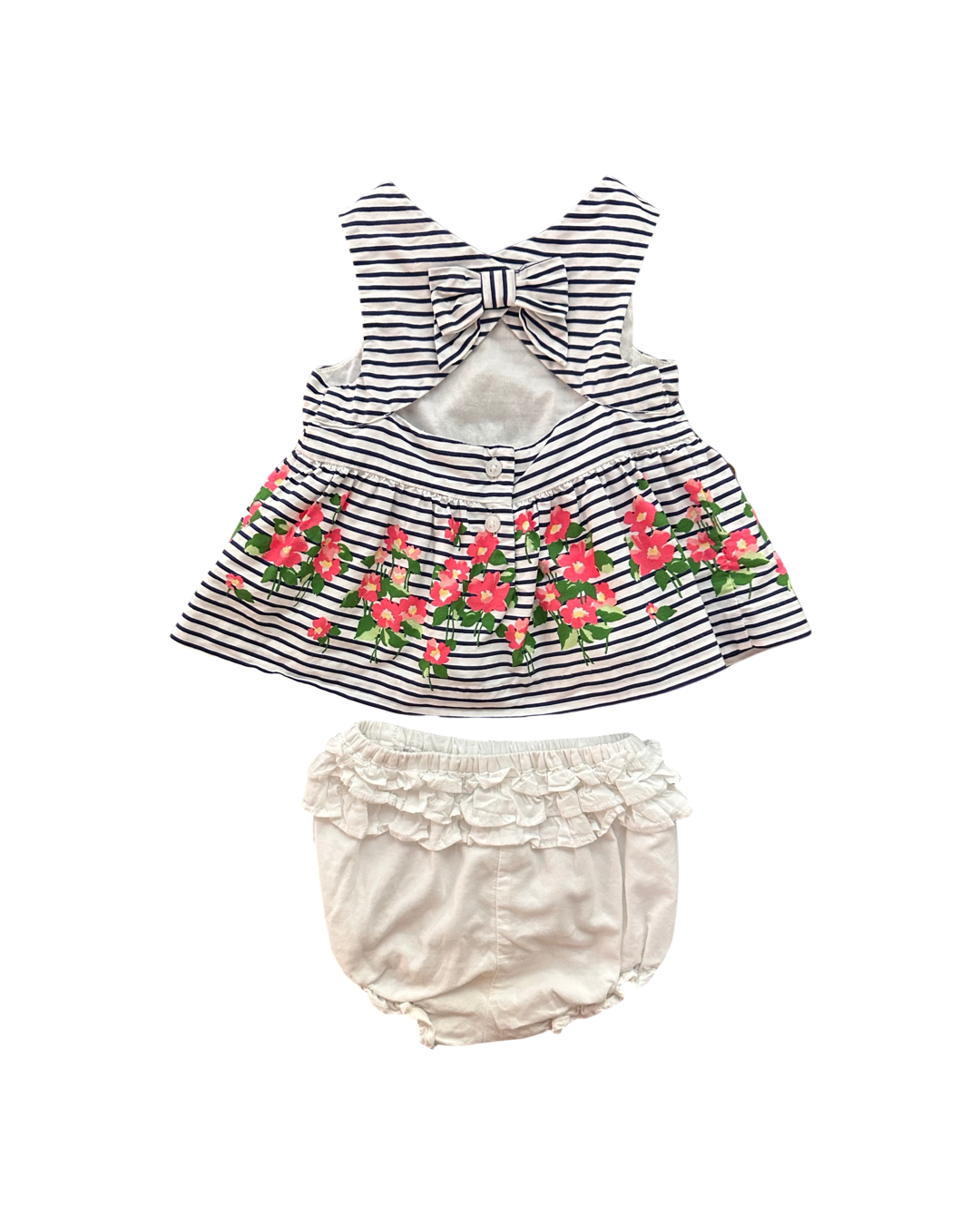 12M-18M Baby Girl Janie & Jack Navy White Striped Pink Floral Top with Matching Bloomers