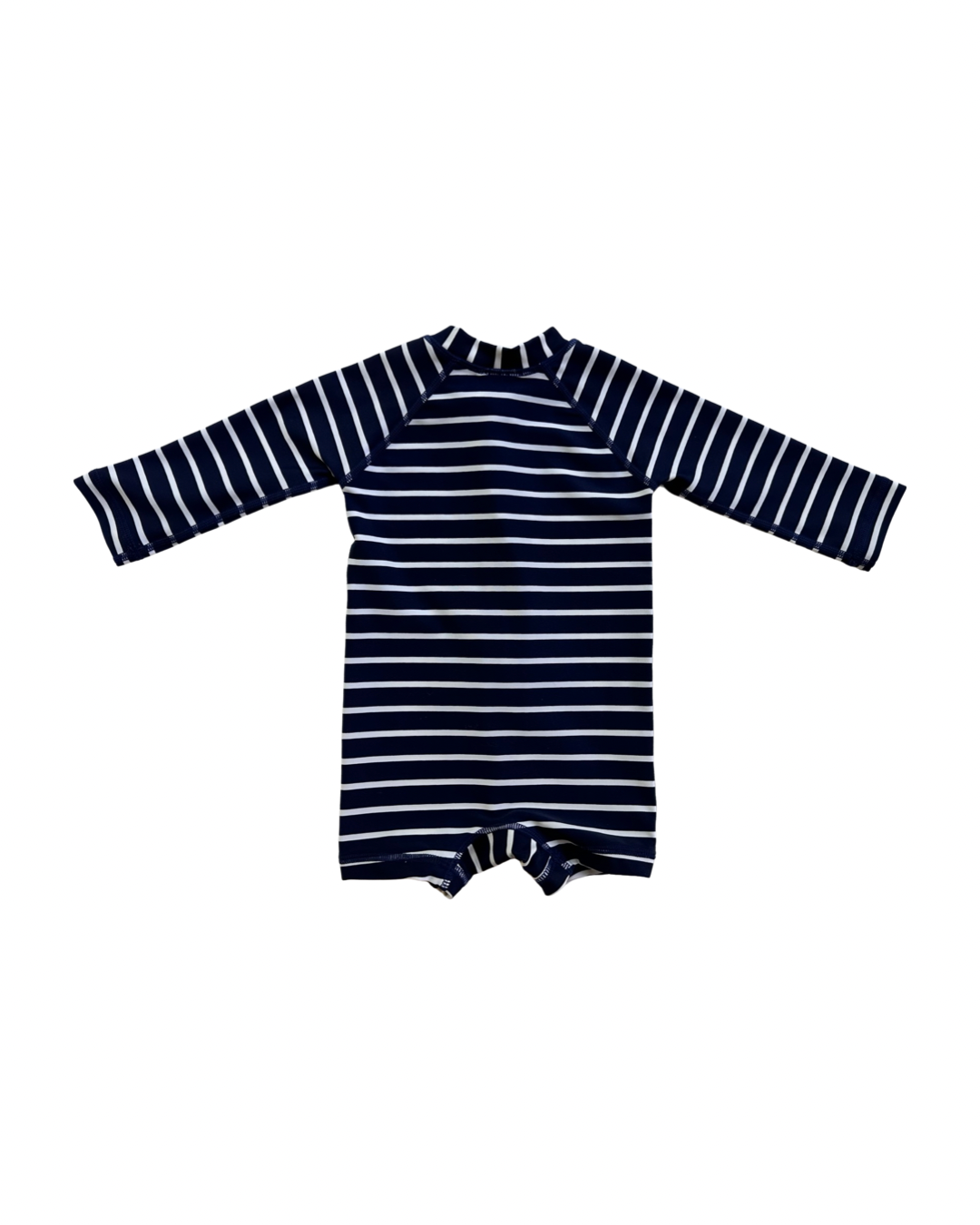 6M-12M Baby Boy Hanna Andersson Navy / White Striped RashGuard Swim Suit & Matching Sun Hat