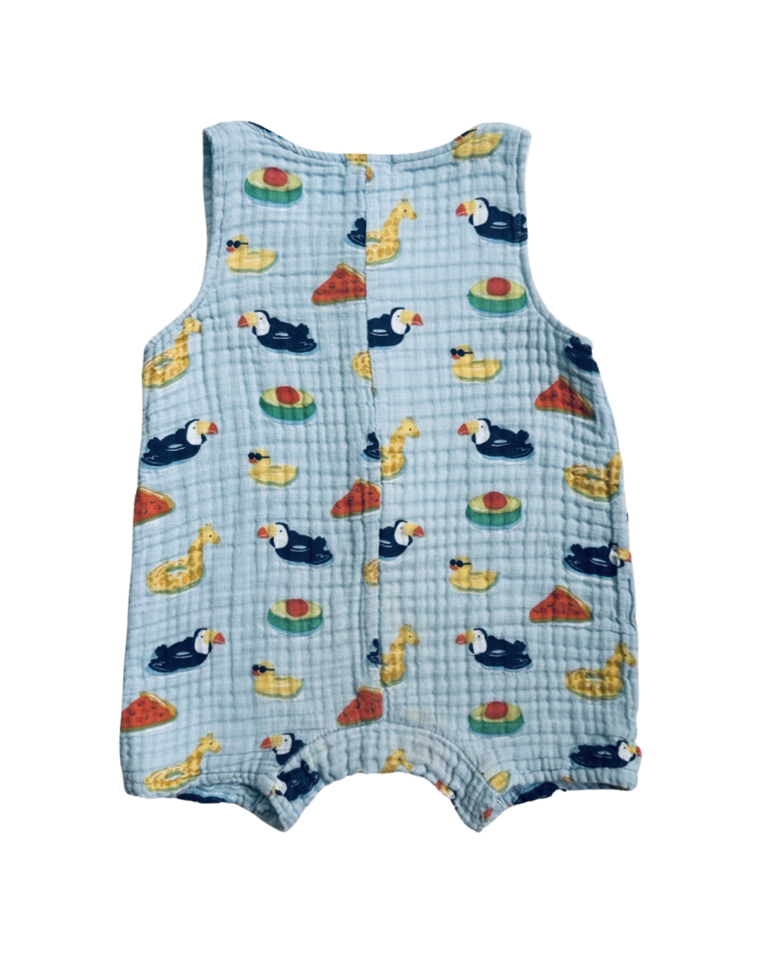 18M-24M Baby Boy Angel Dear Muslin Pool Floaties Shortie Romper