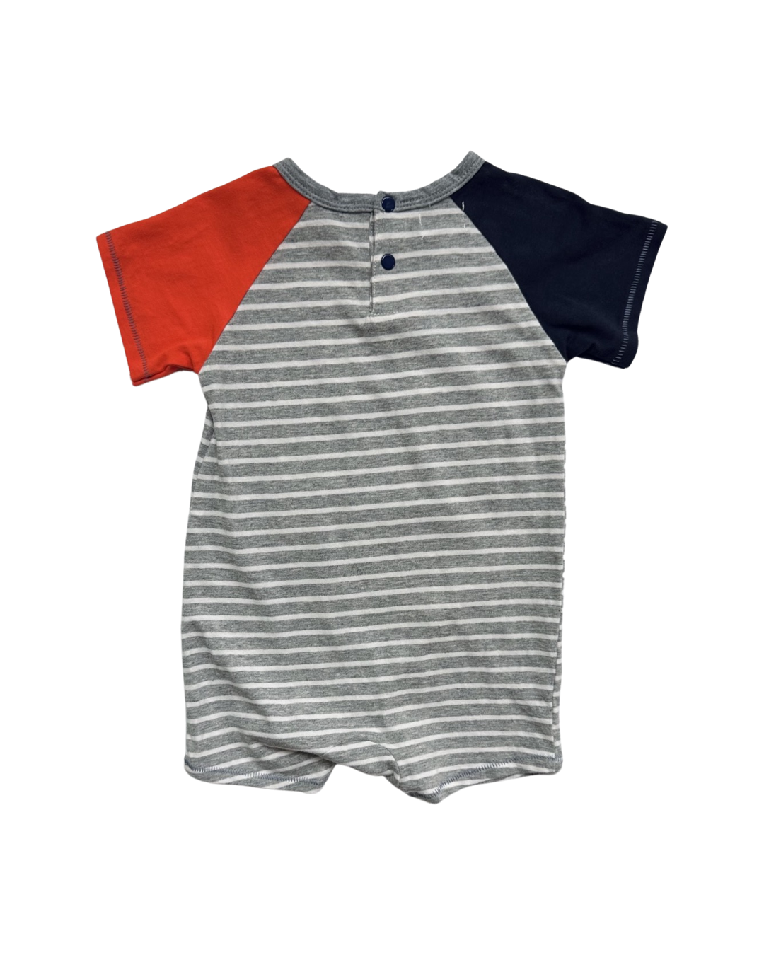 12M-18M Baby Boy MudPie “Yay It’s My Day” Gray Striped Romper