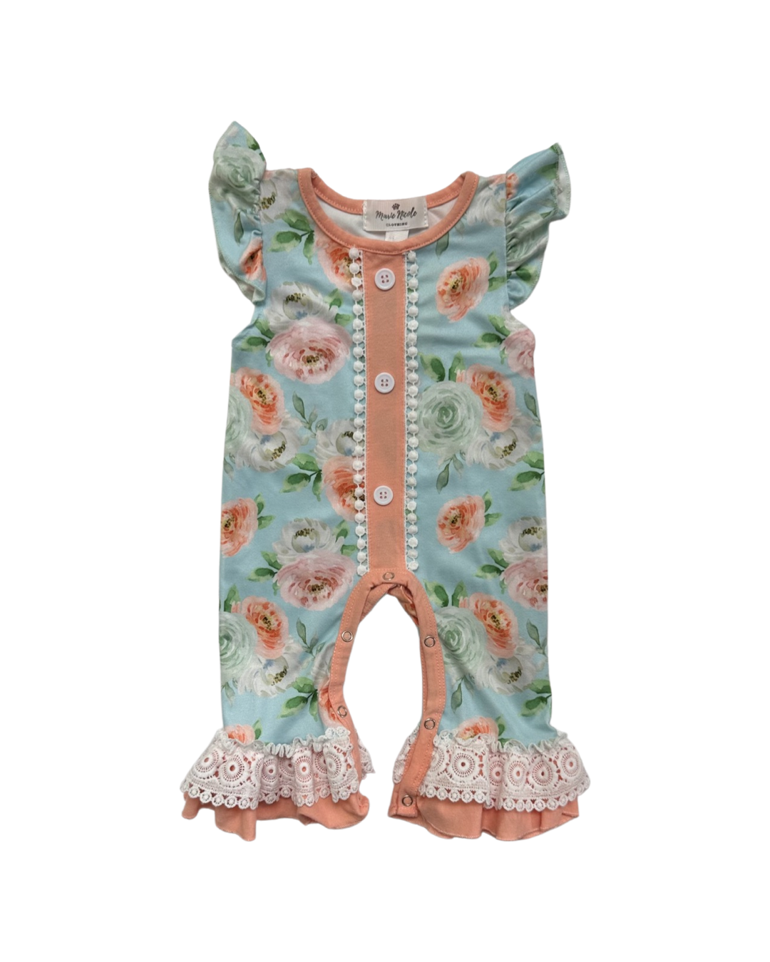 0-3M Baby Girl Marie Nicole Boutique Floral Ruffle Bottom Romper