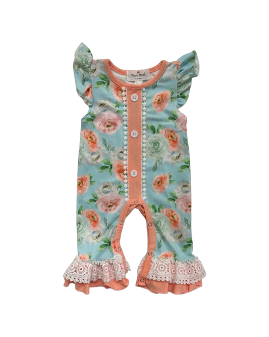 0-3M Baby Girl Marie Nicole Boutique Floral Ruffle Bottom Romper