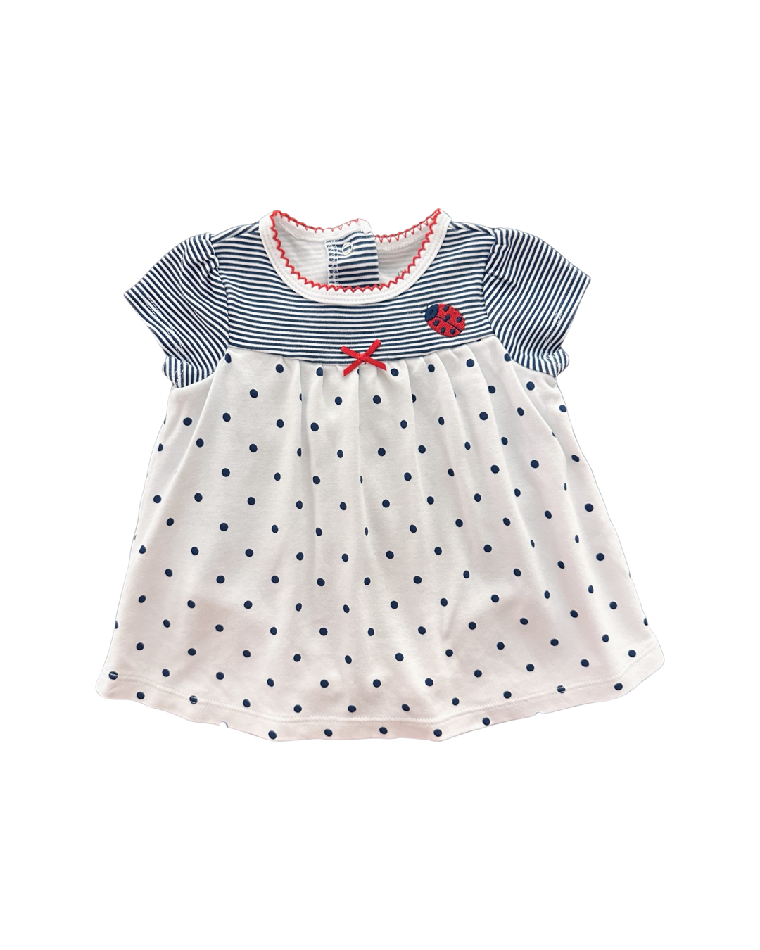 3M Baby Girl Little Me Navy / White Polka Dot Ladybug Onesie Dress