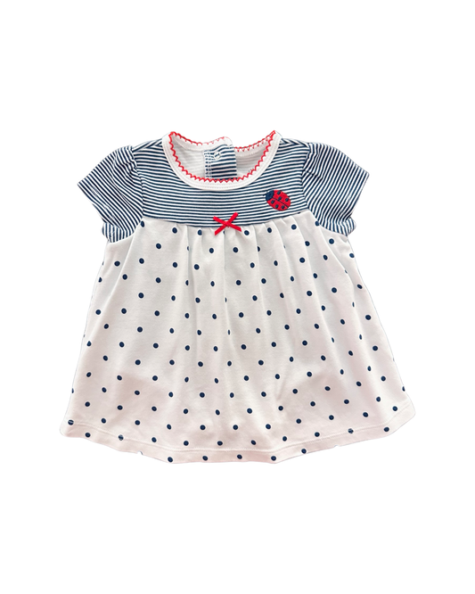 3M Baby Girl Little Me Navy / White Polka Dot Ladybug Onesie Dress