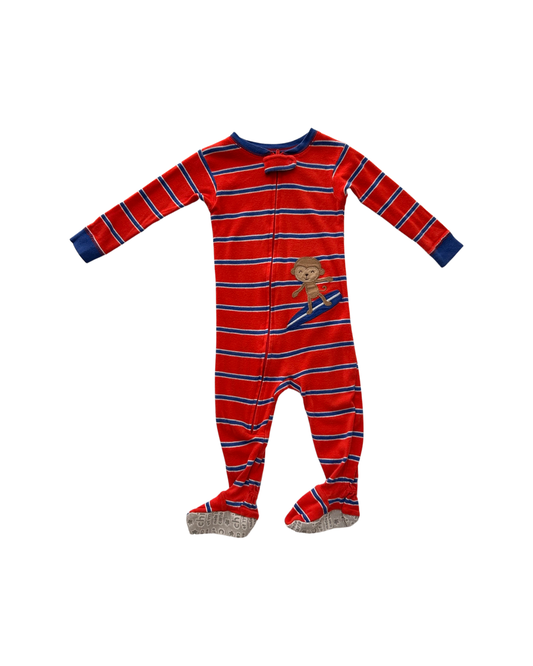 12M Baby Boy Red / Blue Striped Carters Surfing Monkey Zippered Sleeper PJs