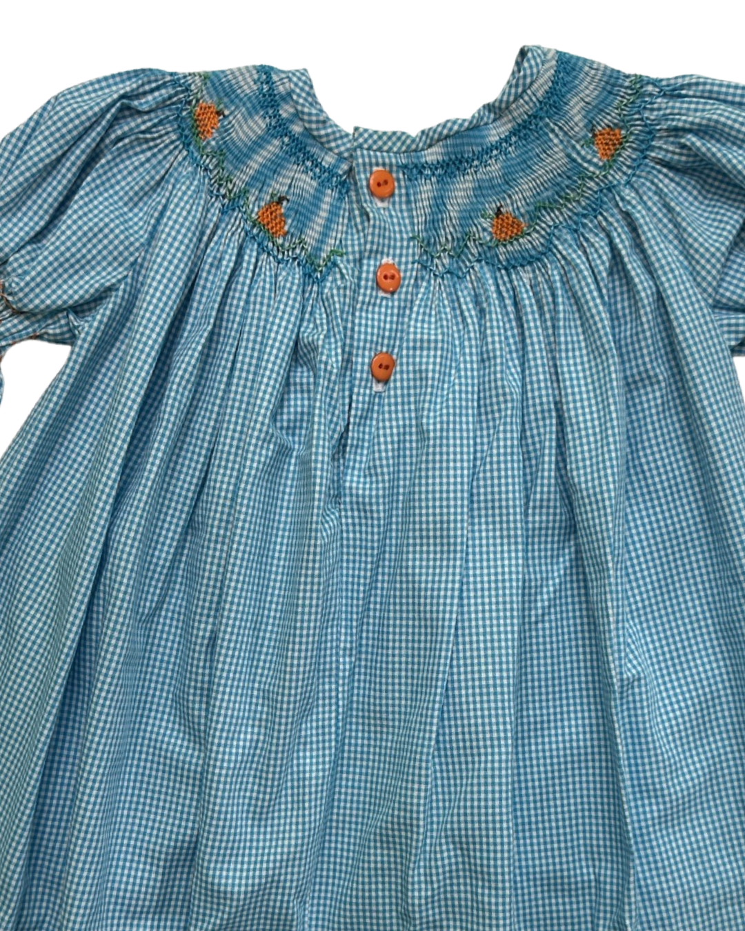 12M Baby Girl Blue Gingham Smocked Pumpkin Dress
