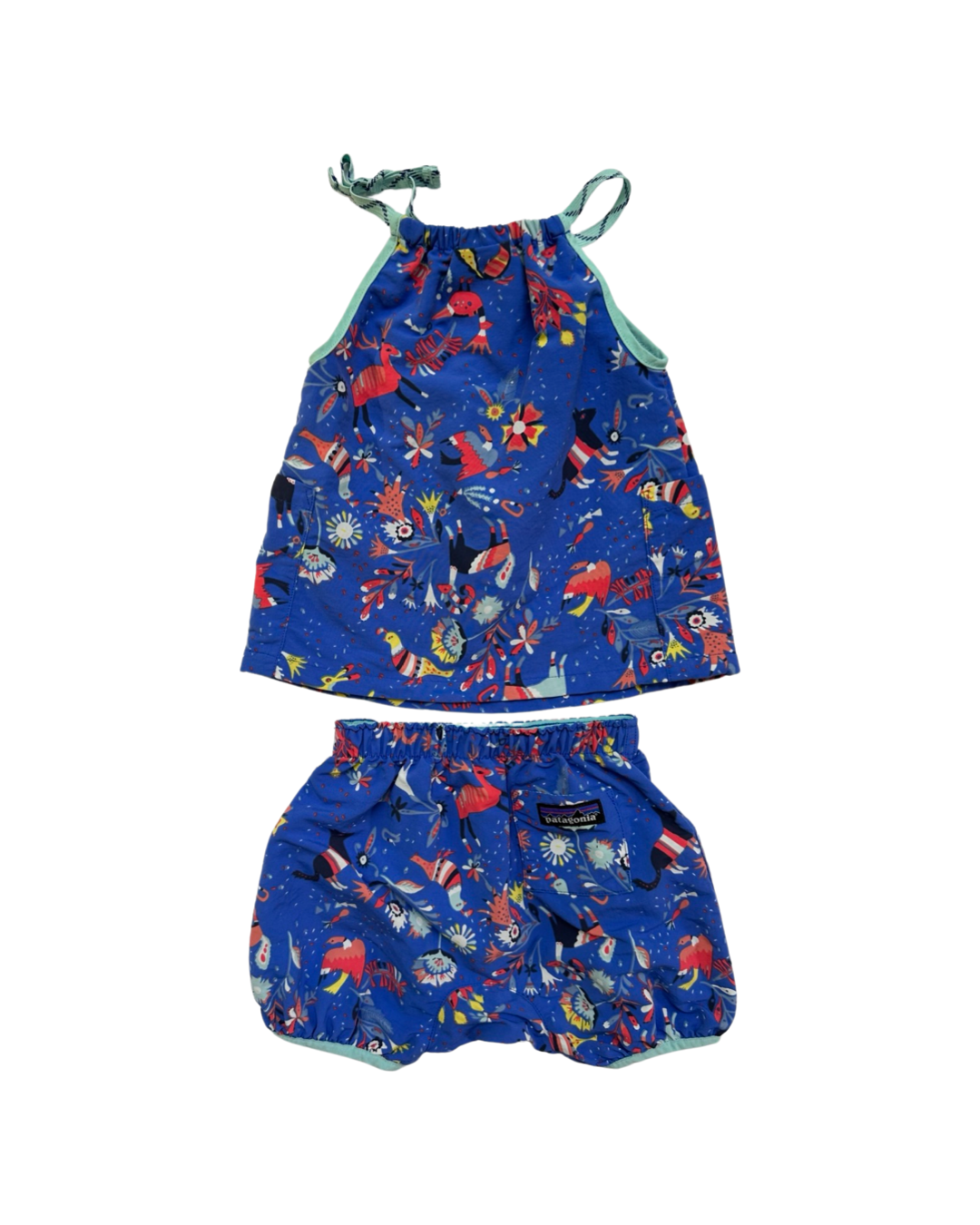 12M-18M Baby Girl Patagonia Mono Meadow Blue Baggies Outfit Set