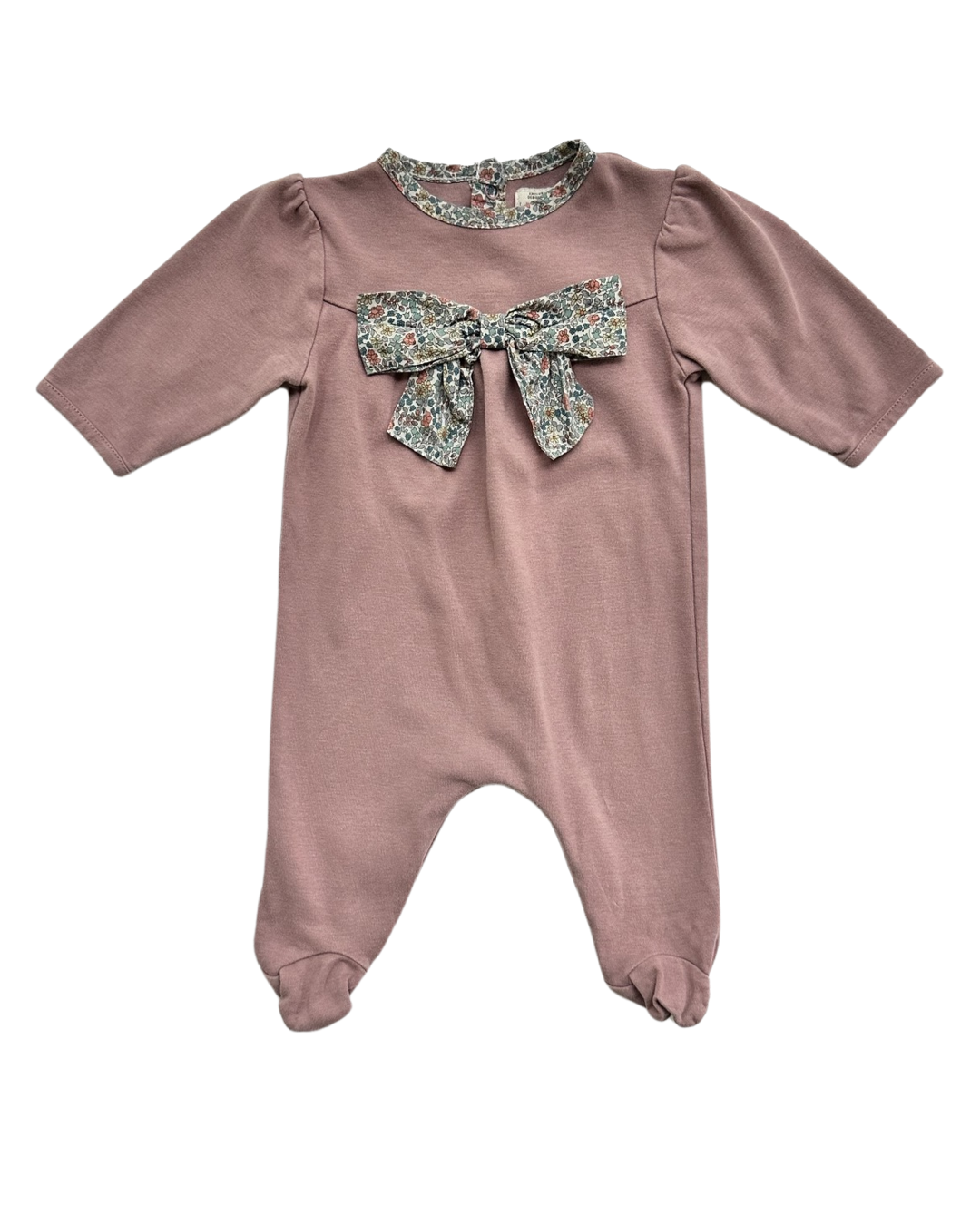 0-3M Baby Girl Mamas & Papas Mauve Sleeper w/ Floral Bow
