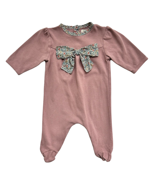 0-3M Baby Girl Mamas & Papas Mauve Sleeper w/ Floral Bow
