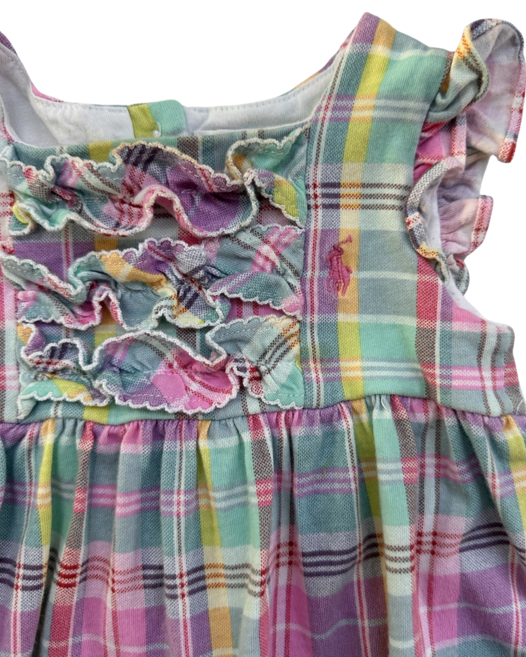 6M Baby Girl Ralph Lauren Pink & Green Plaid Ruffle Dress with Matching Bloomers