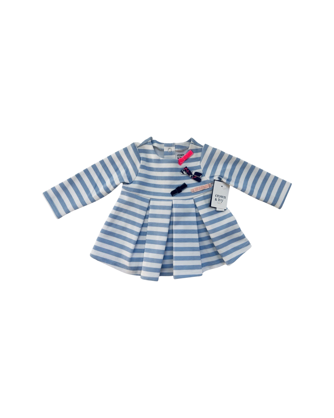 9M Baby Girl Crown & Ivy Blue Striped Long Sleeve Top with Matching Leggings Outfit