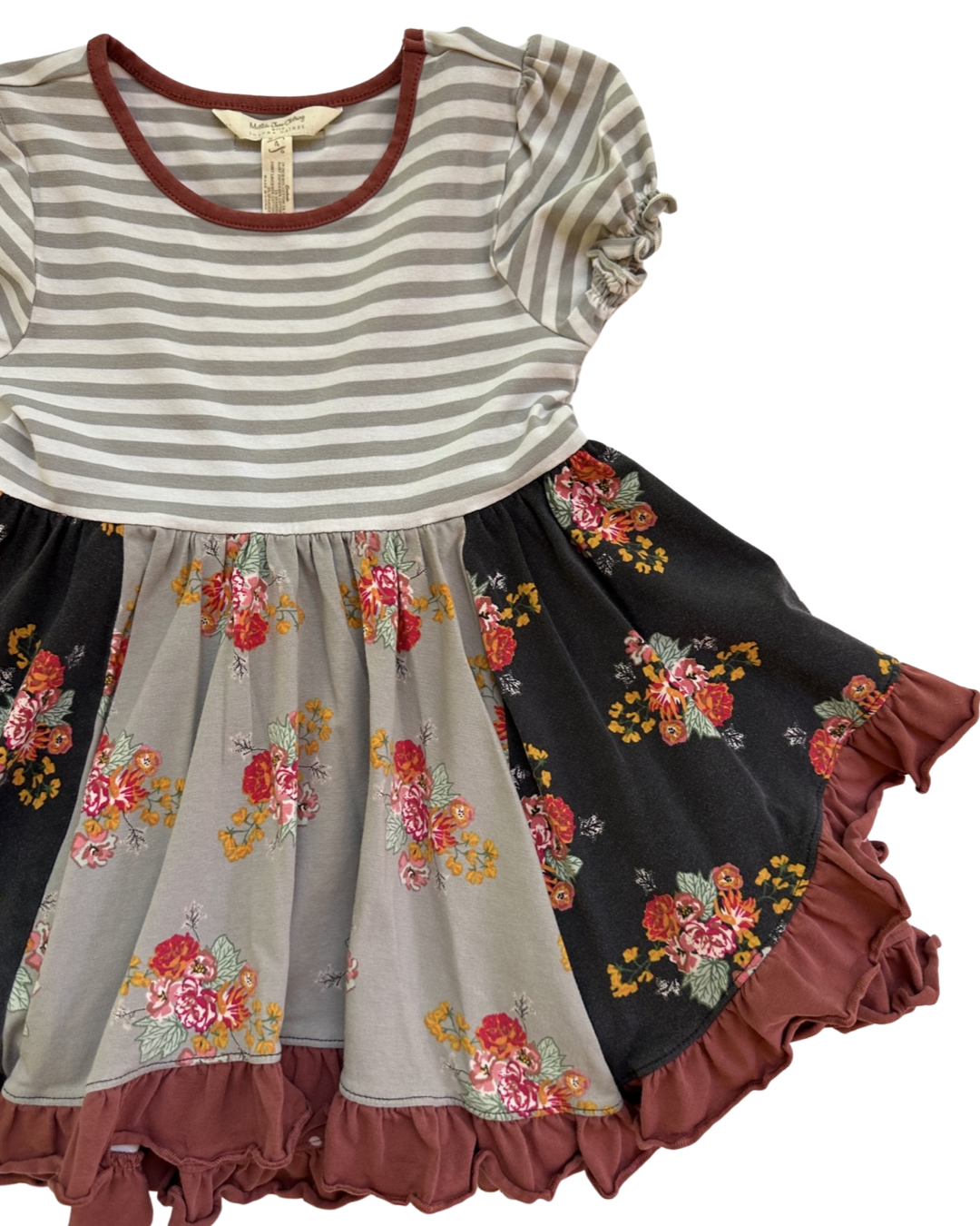 4T Toddler Girl Joanna Gaines w/ Matilda Jane Gray / Maroon Floral Where the Heart Is Dress