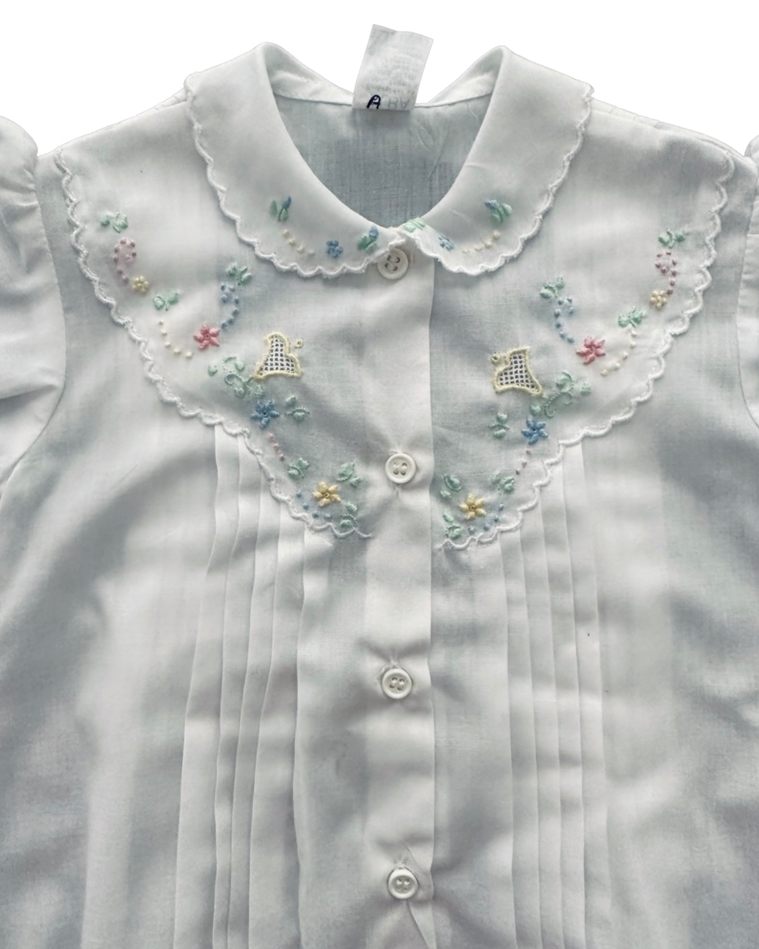 3-6M Baby Girl White Vintage Hand Embroidered Bubble