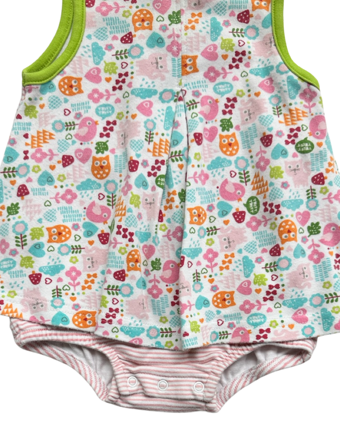 6M Baby Girl Zutano Vintage Cat Owl Bird Onesie Dress