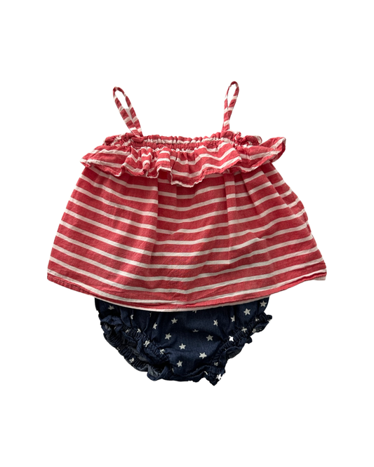 12M-18M Baby Girl Patriotic Old Navy Red / White Striped Top with Blue Star Bloomers