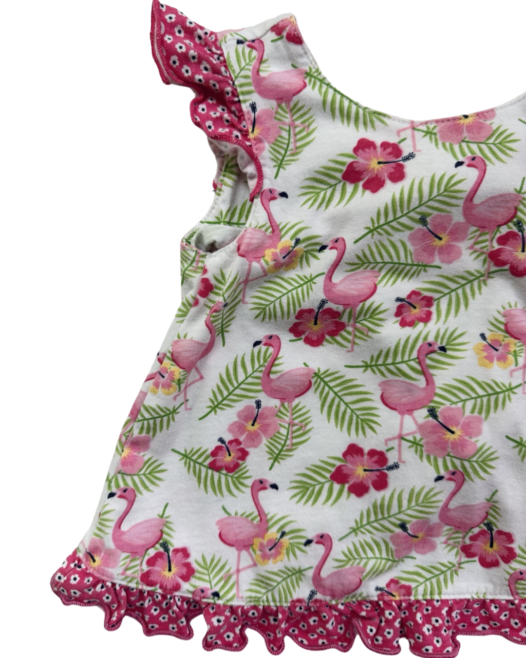 18M Baby Girl Nannette Baby Pink Flamingo Pinafore Top with Rufflebutt Bloomers