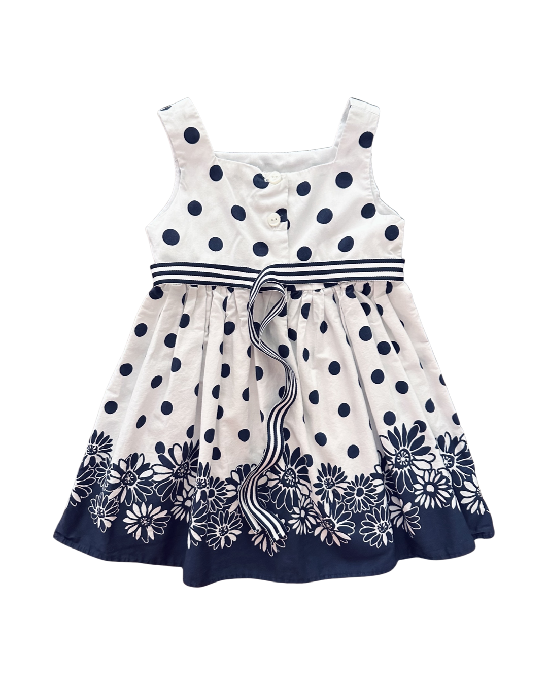 2T Toddler Girl Youngland Navy / White Floral Polkadot Dress
