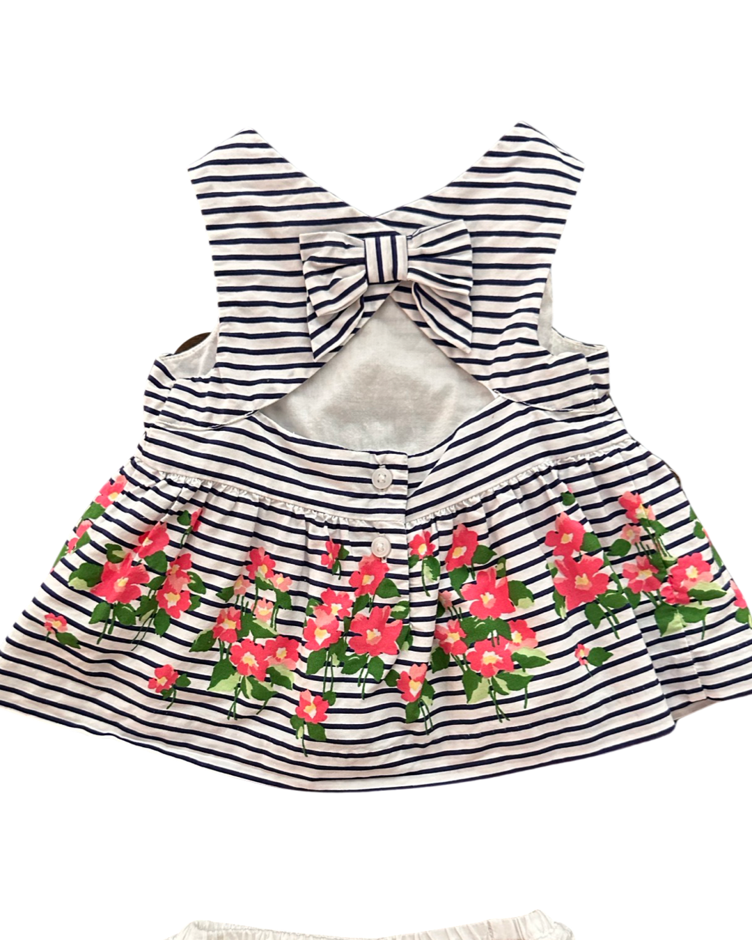 12M-18M Baby Girl Janie & Jack Navy White Striped Pink Floral Top with Matching Bloomers