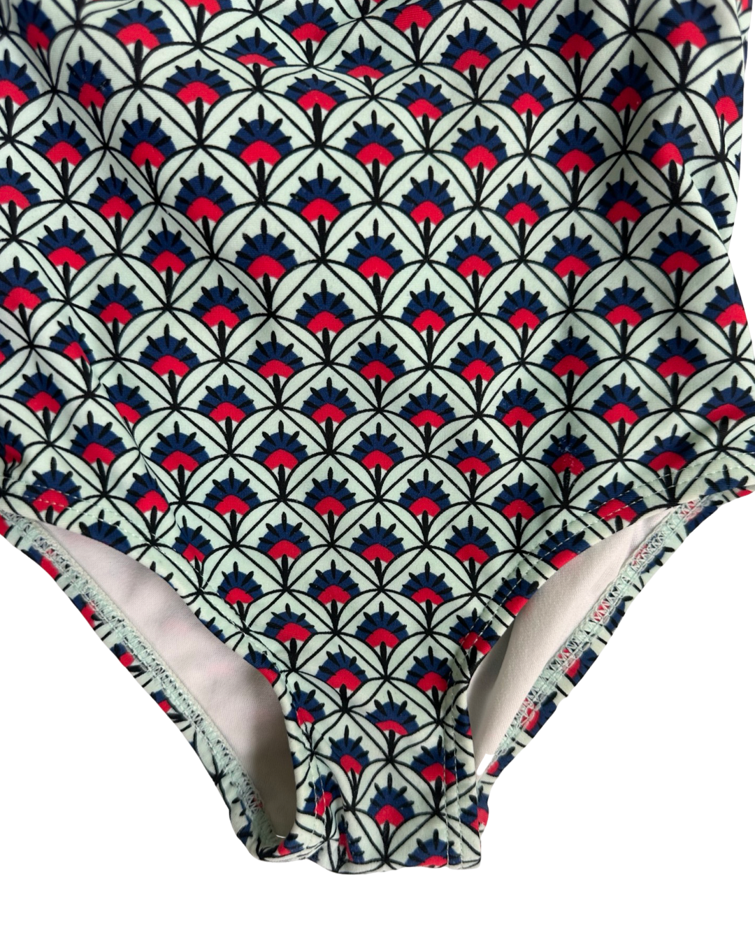 2T Toddler Girl Tea Collection  Red / Aqua Geometric One Piece Swim Suit