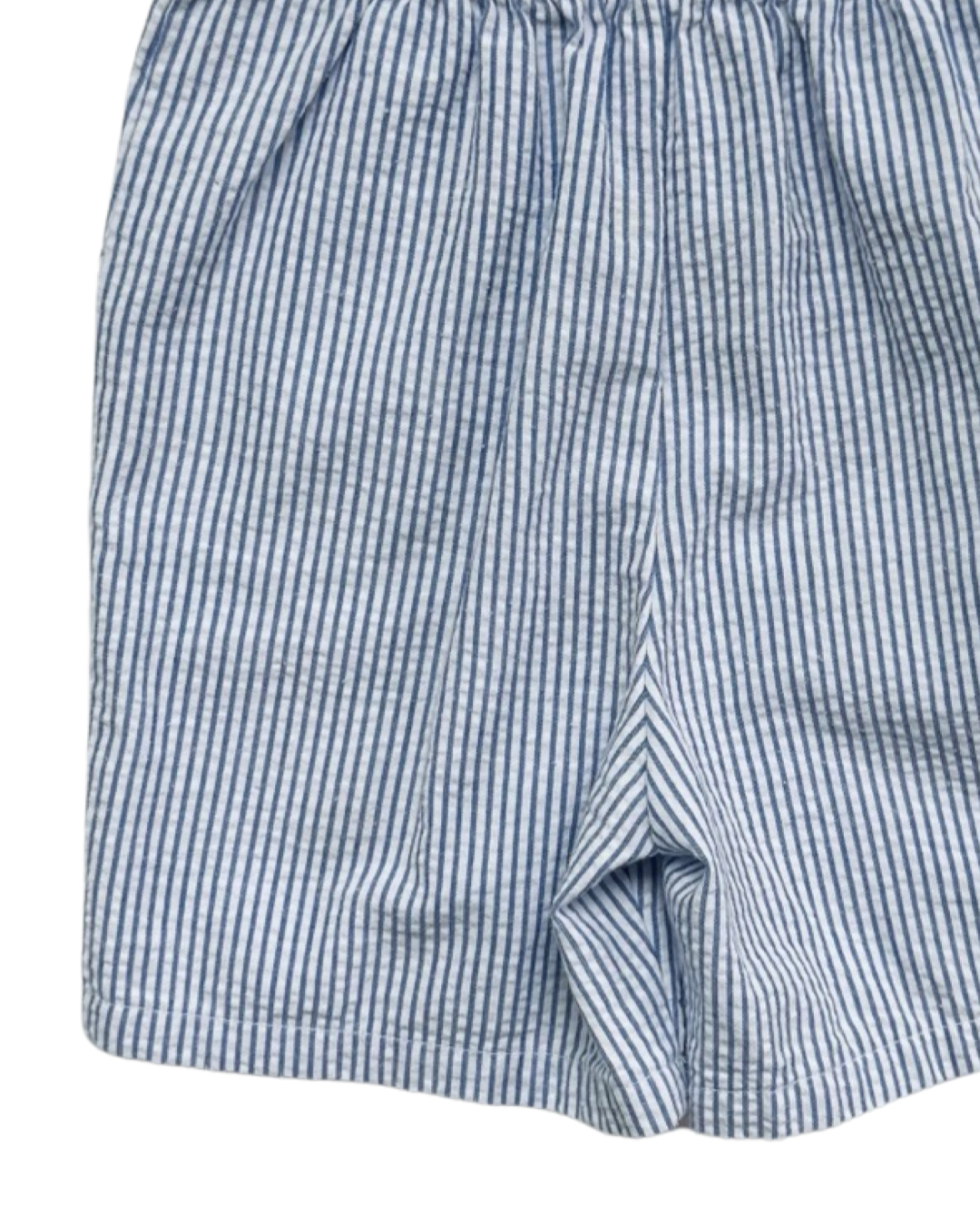 24M Baby Boy Blue Striped Seersucker Shorts with Navy Embroidered Anchors