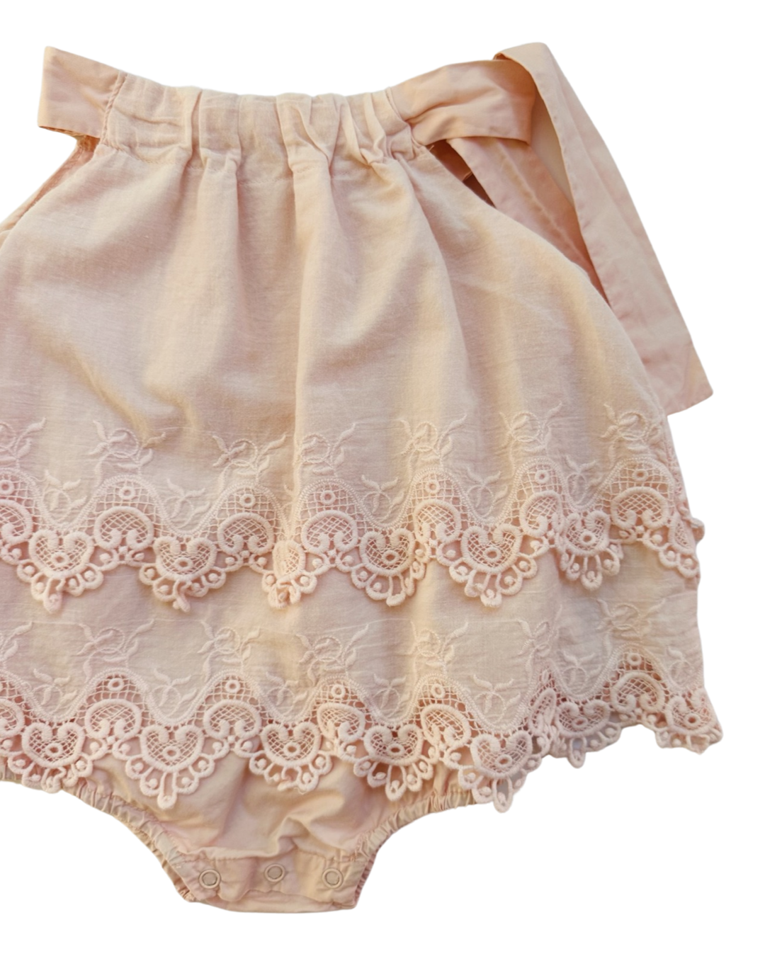 12M Baby Girl Light Pink Eyelet Lace Bubble