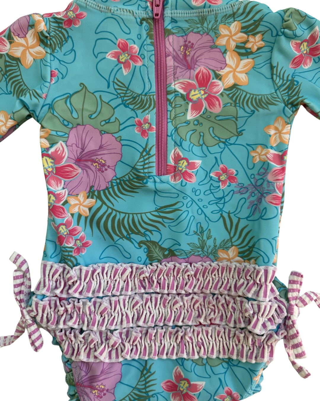 0-3M Baby Girl Hawaiian Print Rufflebutts RashGuard Swim Suit