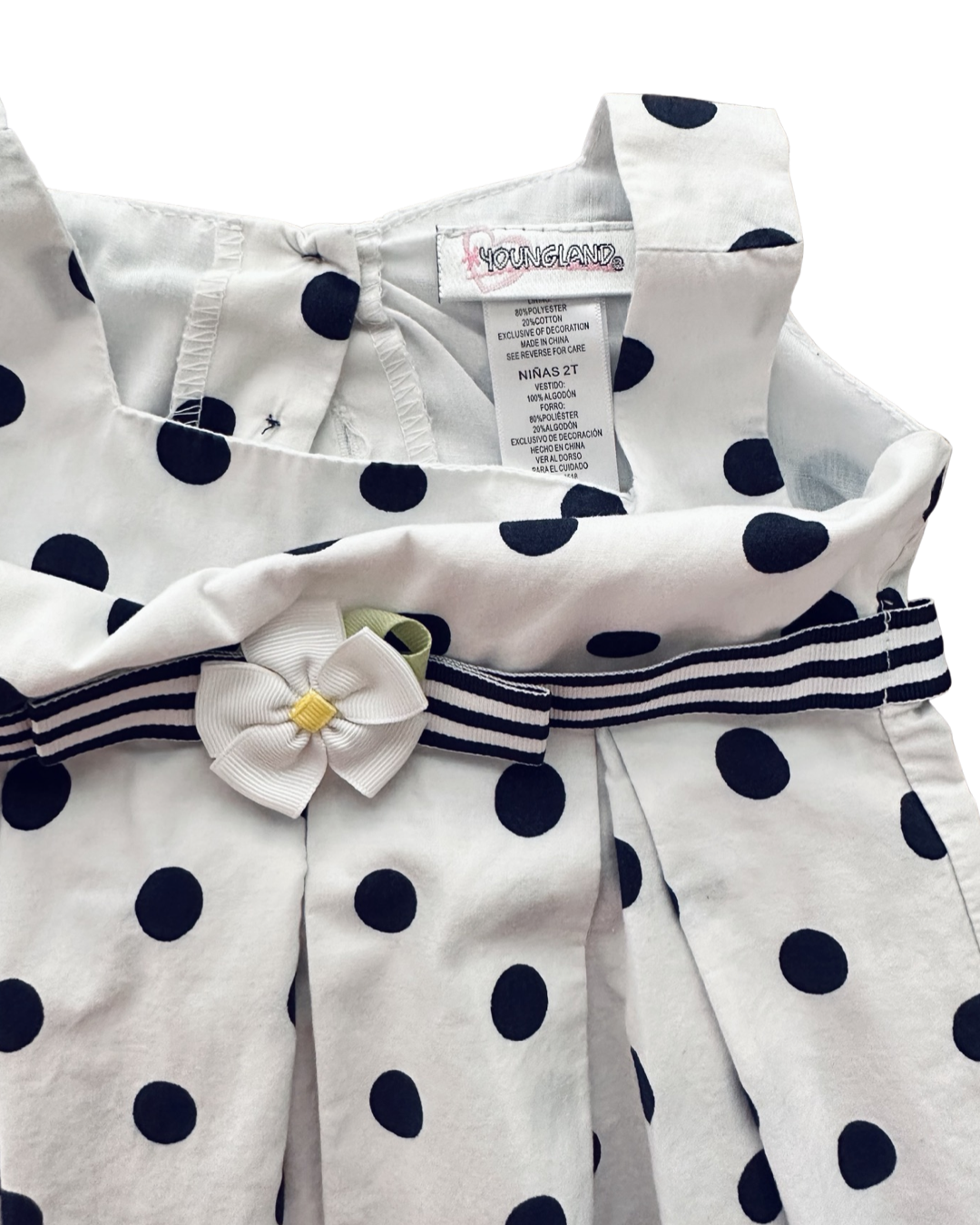 2T Toddler Girl Youngland Navy / White Floral Polkadot Dress