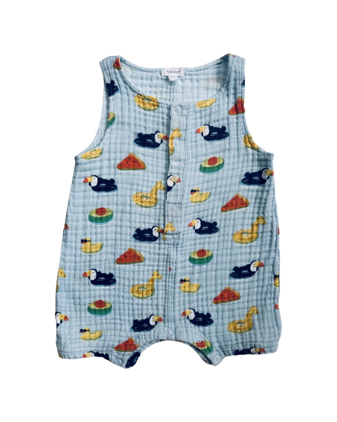18M-24M Baby Boy Angel Dear Muslin Pool Floaties Shortie Romper