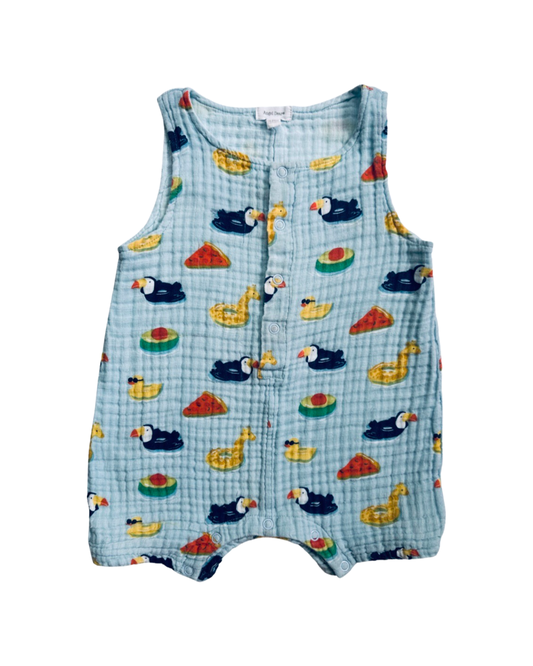 18M-24M Baby Boy Angel Dear Muslin Pool Floaties Shortie Romper