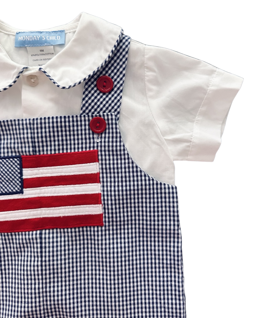 6M Baby Boy Mondays Child Boutique Blue Gingham American Flag Romper