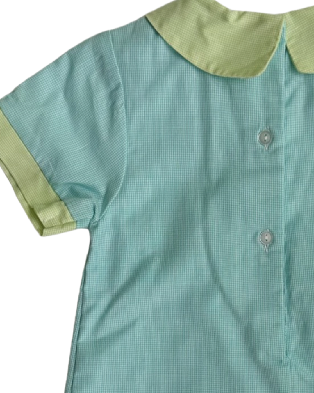 12M Baby Boy Petit Ami Aqua / Green Gingham Tractor Romper