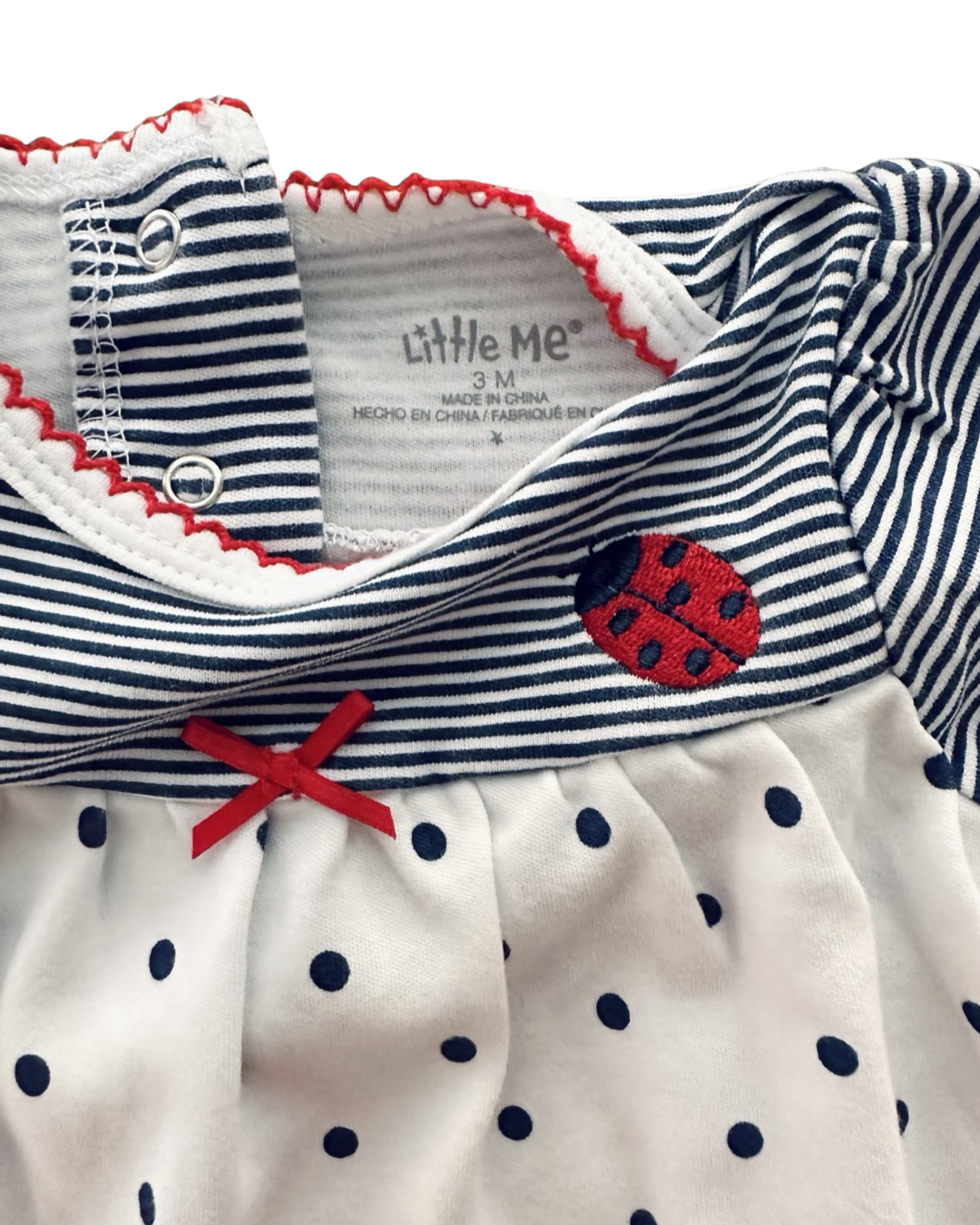3M Baby Girl Little Me Navy / White Polka Dot Ladybug Onesie Dress