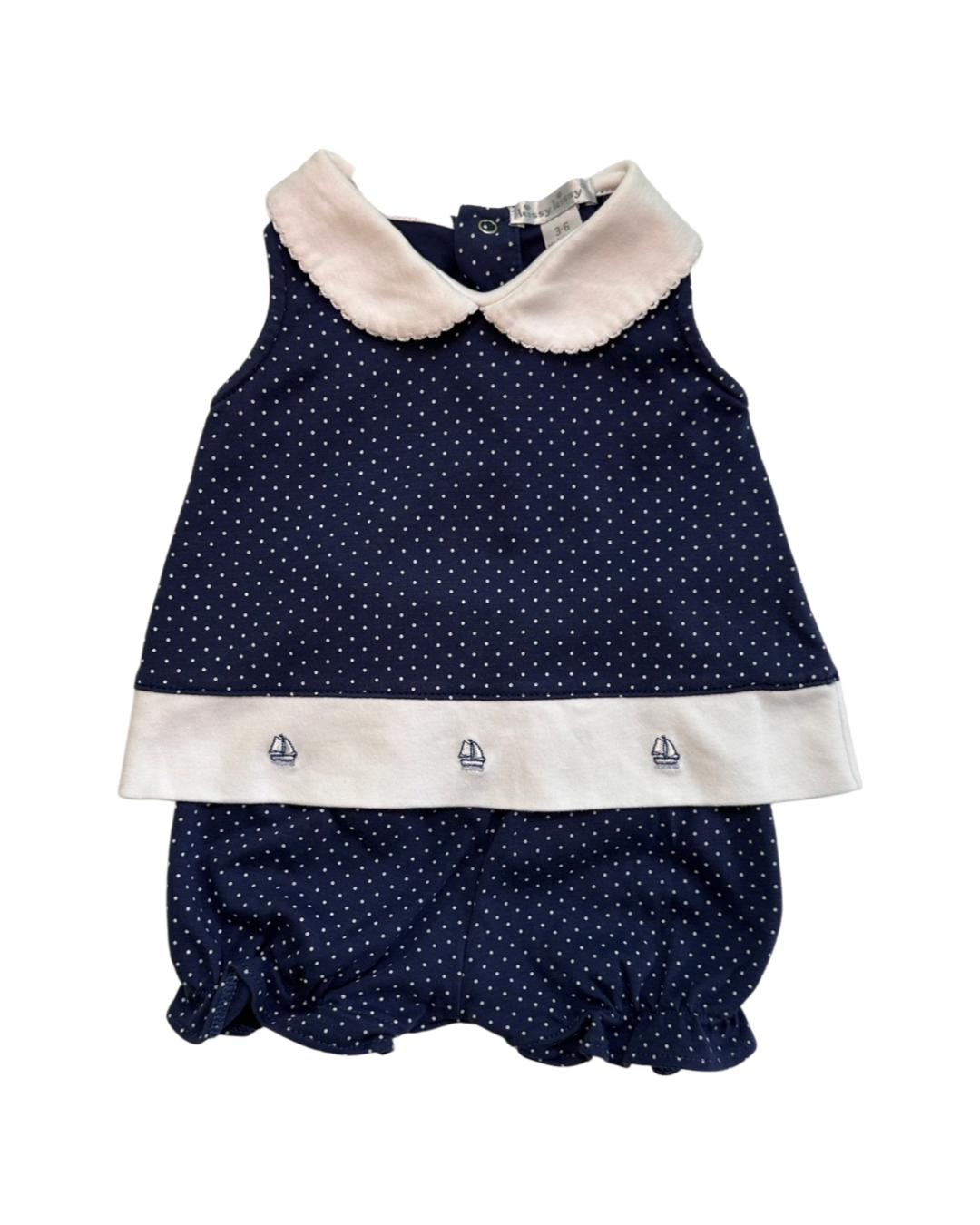 3-6M Baby Girl Kissy Kissy Navy / White Polka Dot Sailboat 2pc Set