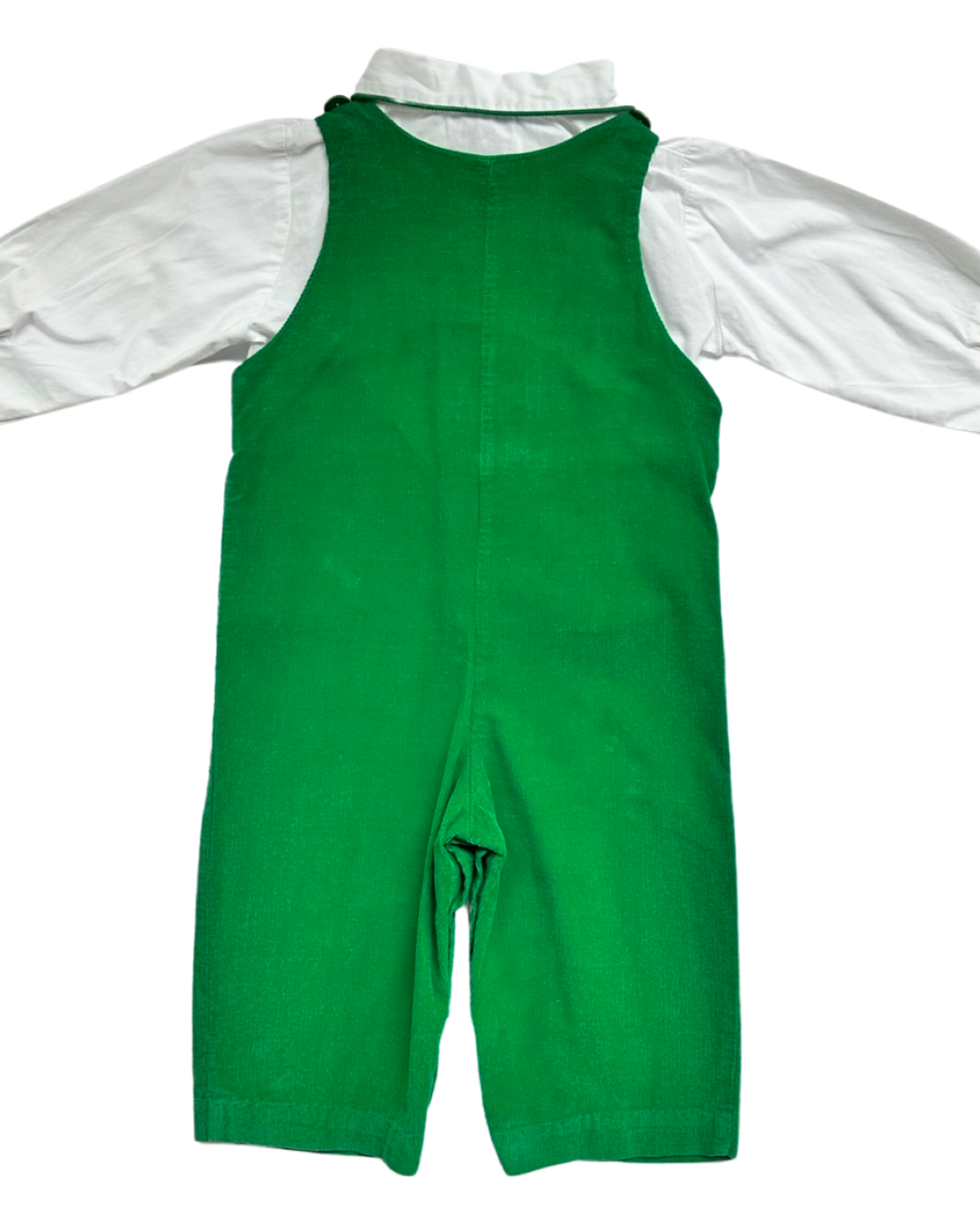 12M Baby Boy Vive La Fete Green Smocked Overall Corduroy Longall with Undershirt