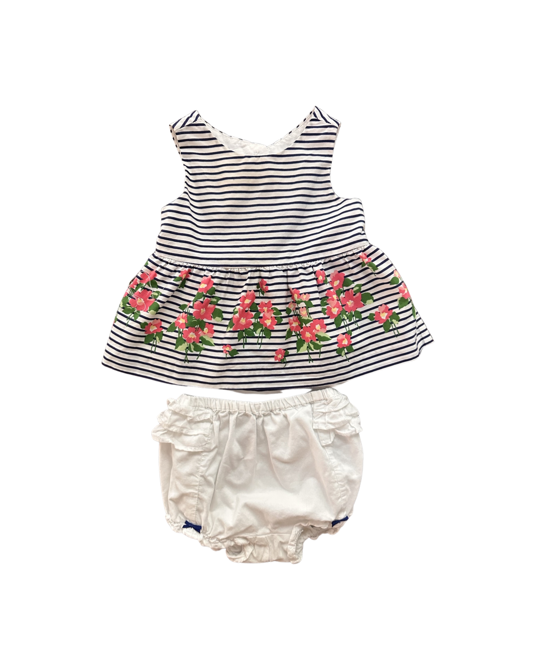 12M-18M Baby Girl Janie & Jack Navy White Striped Pink Floral Top with Matching Bloomers
