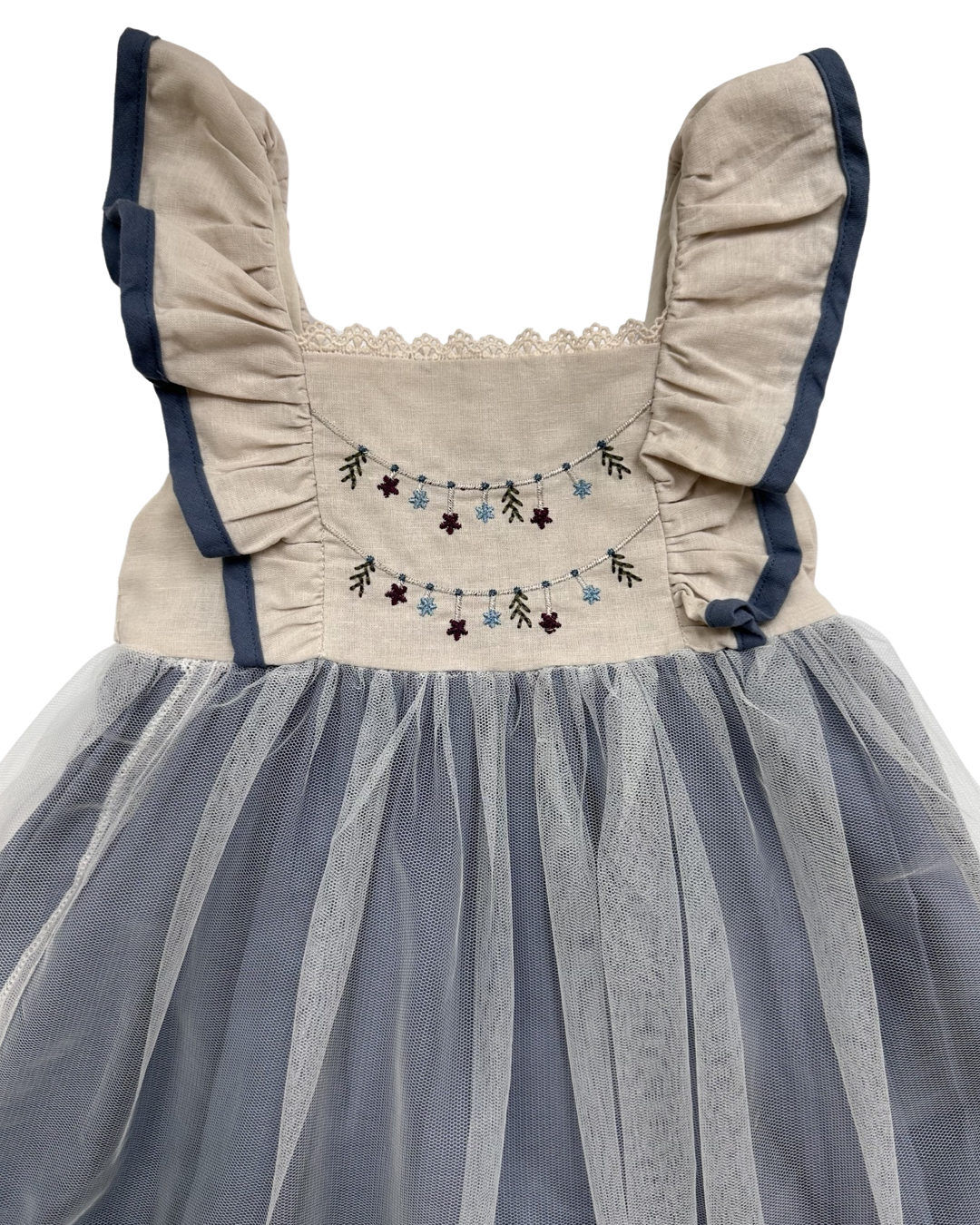 4T Toddler Girl Only Little Once Flutter Sleeve Tulle Dress with Floral Embroidered Top
