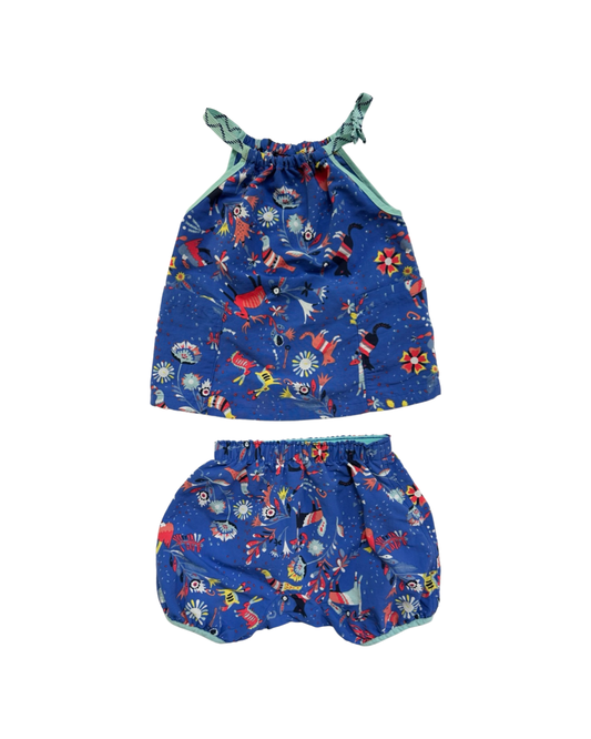 12M-18M Baby Girl Patagonia Mono Meadow Blue Baggies Outfit Set