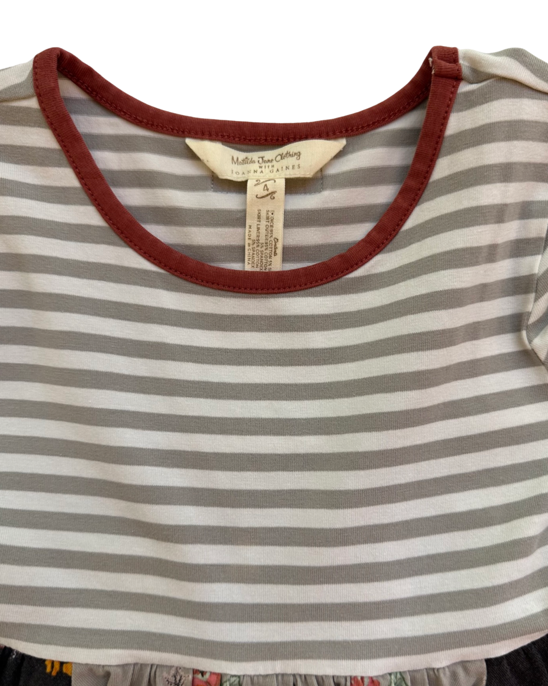 4T Toddler Girl Joanna Gaines w/ Matilda Jane Gray / Maroon Floral Where the Heart Is Dress