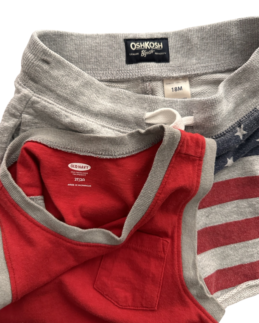 18M-24M Baby Boy American Flag Shorts and Old Navy Red Tank Top