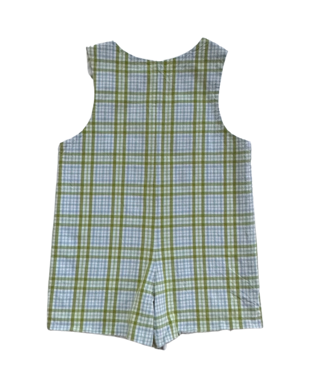 24M Baby Boy Glorimont Green / Blue Plaid Tractor John John Romper