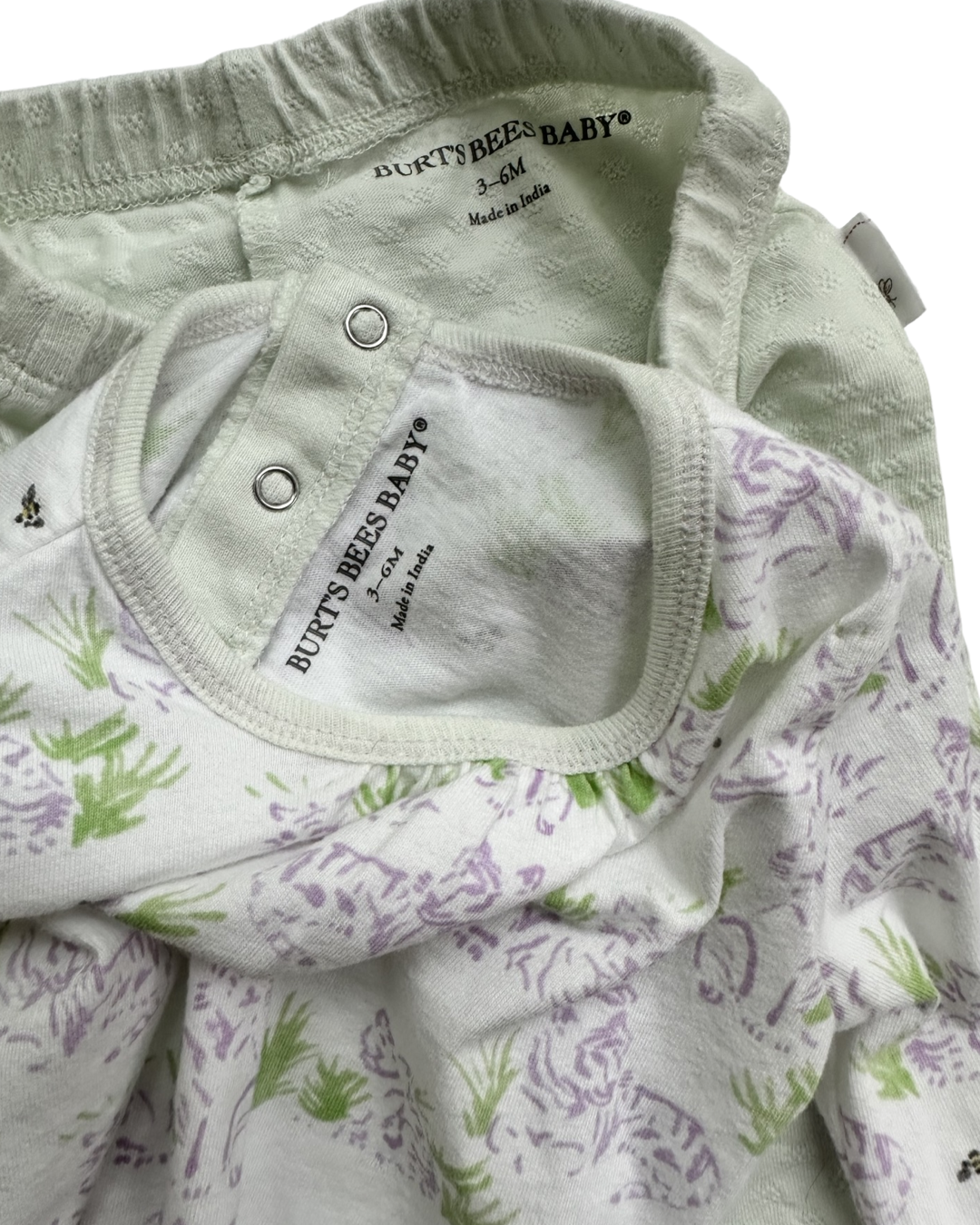 3-6M Baby Girl Burt’s Bees Baby Mint Jogger / Tiger Onesie Set